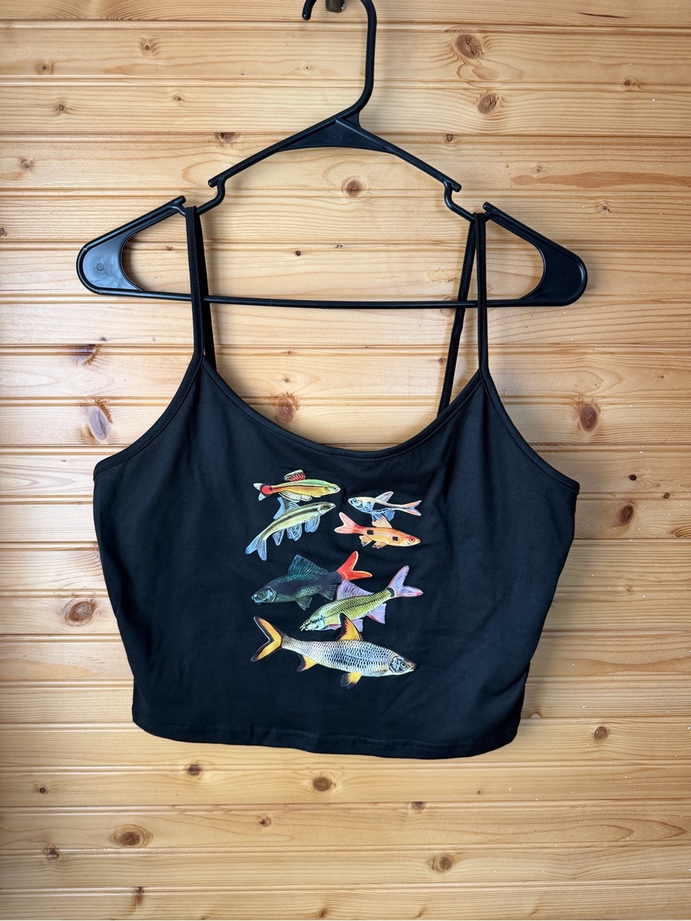 Black Fish Graphic Crop Tank Top